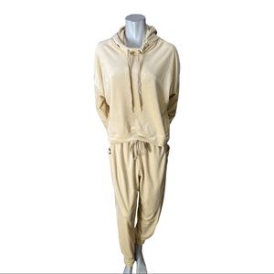 Offline by Aerie Beige Velour Hoodie and Cargo Jogger Lounge Set Size Medium